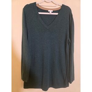 J. Jill Women's Teal Green Cotton Blend V-Neck Long Sleeve Sweater Size M